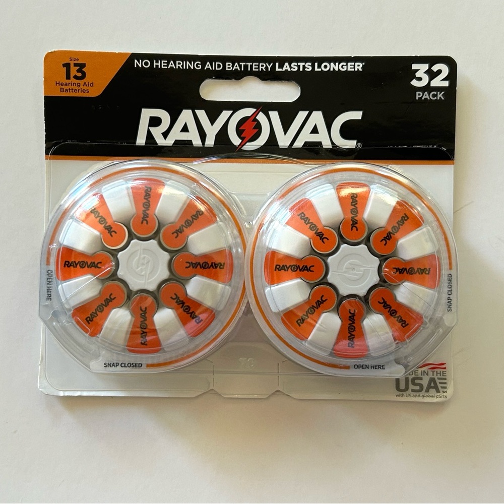 32 Pack RAYOVAC Hearing Aid Batteries Size 13